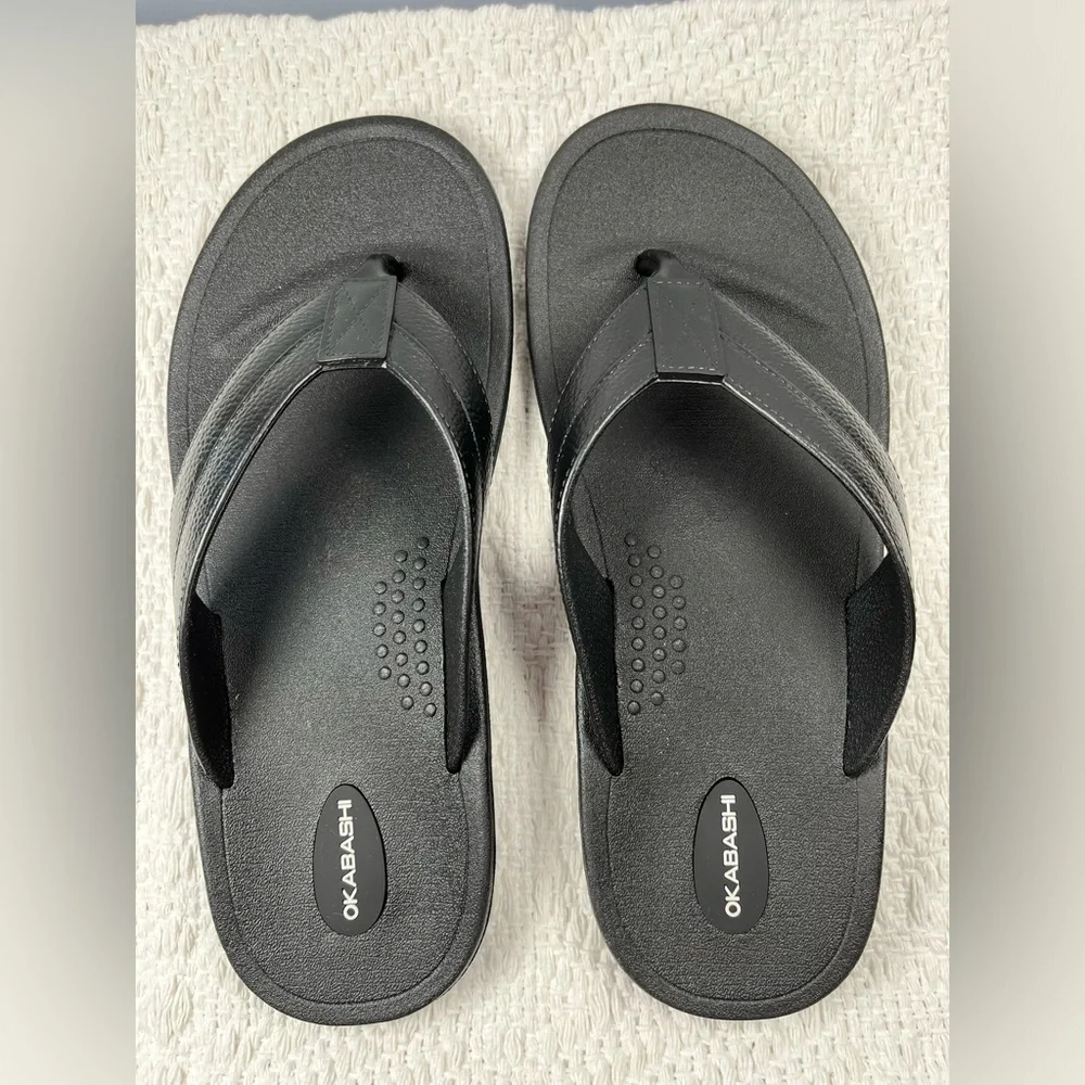 OKABASHI Men’s Voyager Flip Flops-Size: 10-Color: Black-Preowned EUC-Made in USA